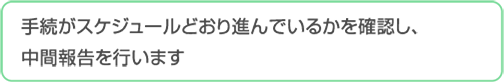 手続きがスケジュールどおり進んでいるかを確認し、中間報告を行います